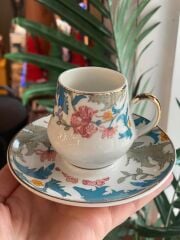 MAVİ PEMBE ÇİÇEKLİ 6 KİŞİLİK TÜRK KAHVESİ FİNCANI