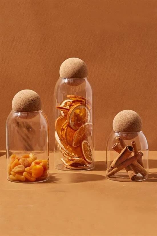 ROMELU MANTAR KAPAKLI 3'LÜ CAM KAVANOZ SETİ