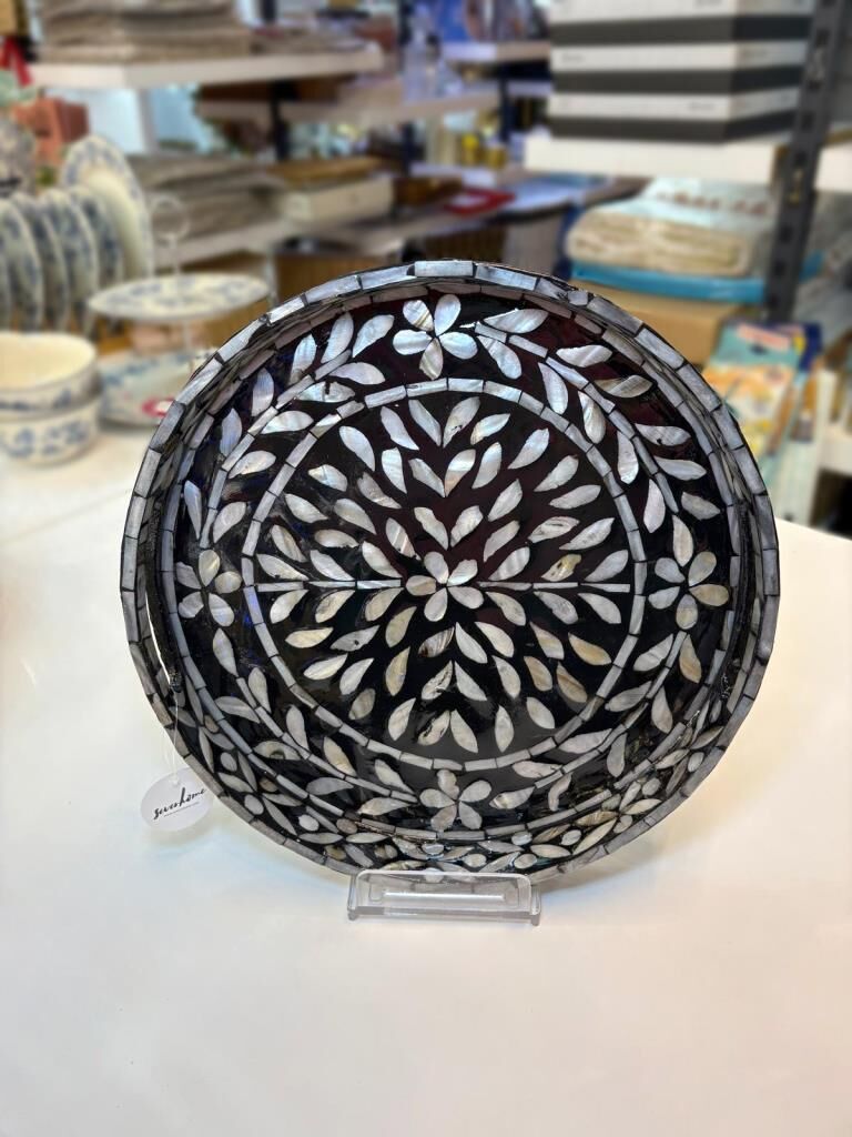 SİYAH SEDEFLİ YUVARLAK TEPSİ 30CM