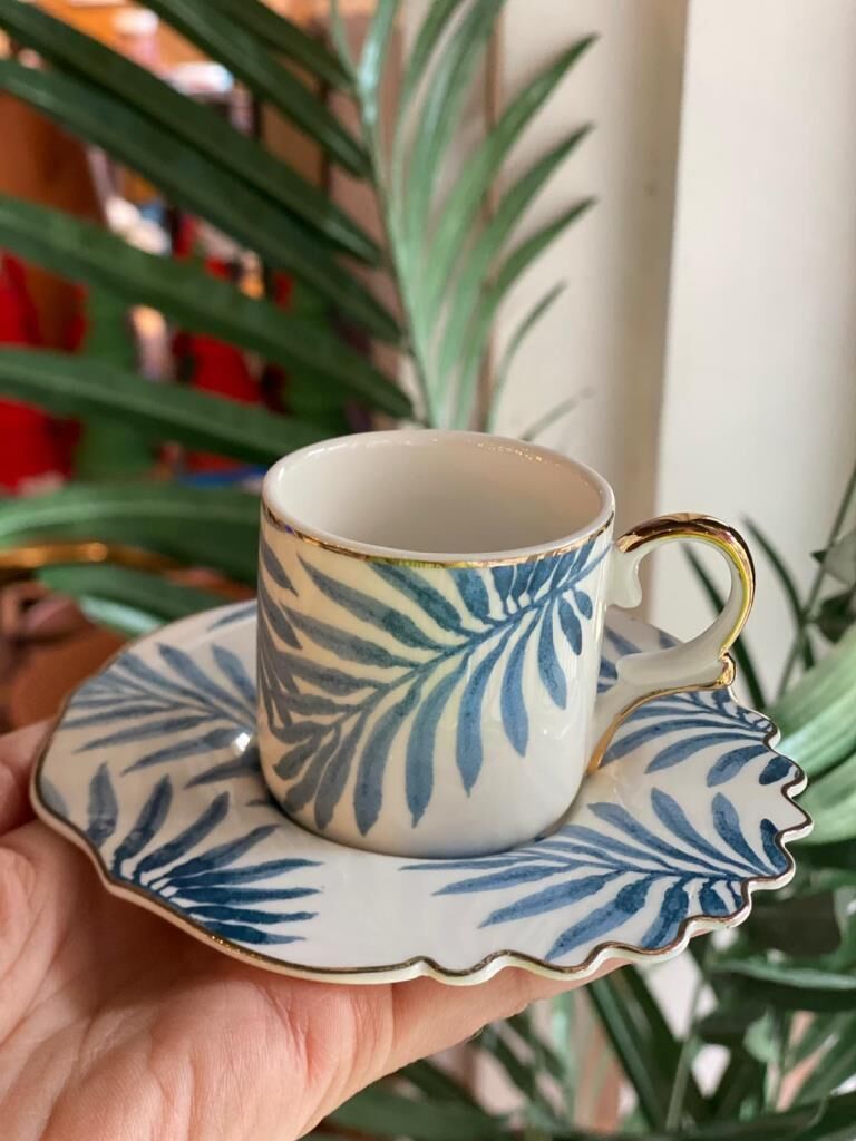 MAVİ ÇİÇEKLİ 6 KİŞİLİK TÜRK KAHVESİ FİNCANI