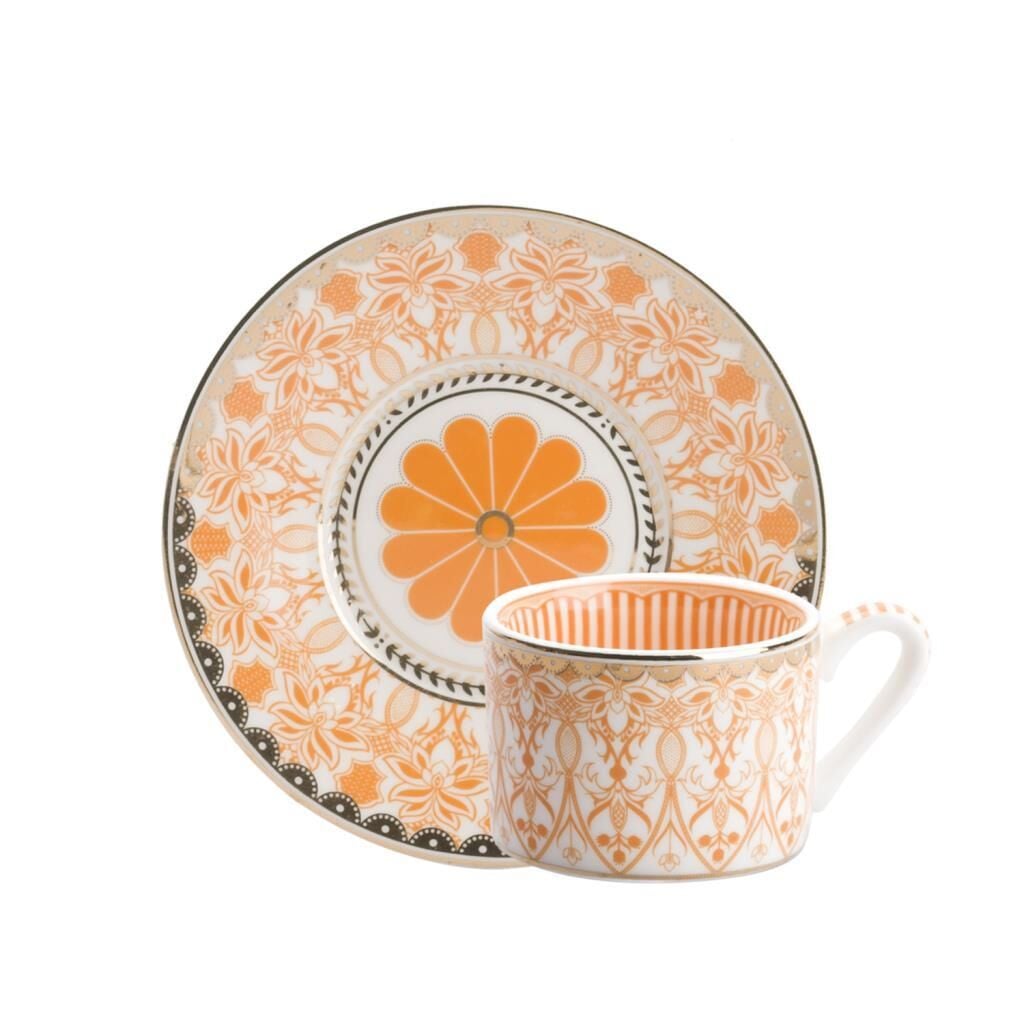 TURUNCU DESENLİ TEK KİŞİLİK ÇAY FİNCANI