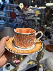 TURUNCU DESENLİ TEK KİŞİLİK ÇAY FİNCANI