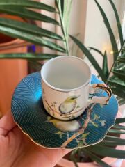 YEŞİL KUŞLU 6 KİŞİLİK TÜRK KAHVESİ FİNCANI