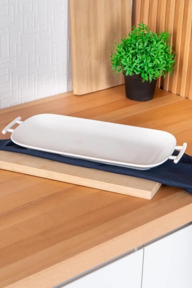 BIANCO PERLA KULPLU DİKDÖRTGEN SERVİS TABAK 39CM