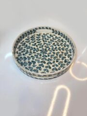 MAVİ SEDEFLİ YUVARLAK TEPSİ 32CM