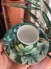 YEŞİL ÇİÇEKLİ 6 KİŞİLİK TÜRK KAHVESİ FİNCANI