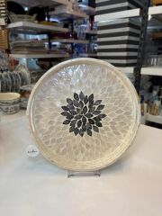 KREM ANTRASİT SEDEFLİ YUVARLAK TEPSİ 32CM