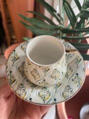 YEŞİL DESENLİ 6 KİŞİLİK TÜRK KAHVESİ FİNCANI