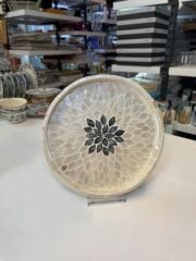 KREM ANTRASİT SEDEFLİ YUVARLAK TEPSİ 30CM