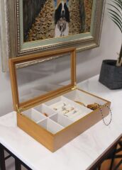 AHŞAP TAKI KUTUSU 6 BÖLMELİ 34X19X8CM