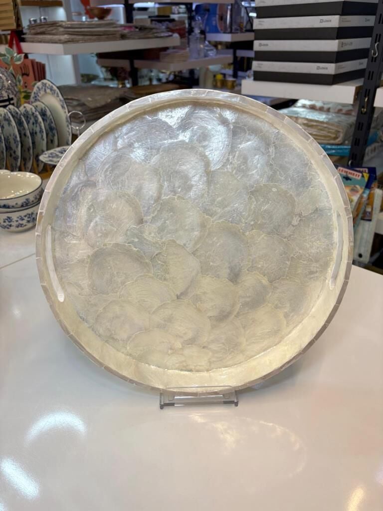 KREM SEDEFLİ YUVARLAK TEPSİ 35CM