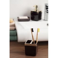 TOSKANA ŞEFFAF SİYAH ALTIN ÇERÇEVE BANYO SETİ