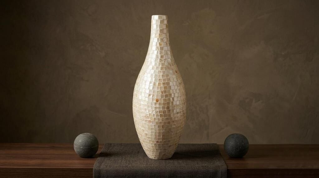 KREM SEDEFLİ VAZO 62CM