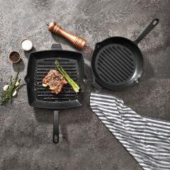 2847 CASTRA SİYAH YUVARLAK  GRILL DÖKÜM TAVA 28CM