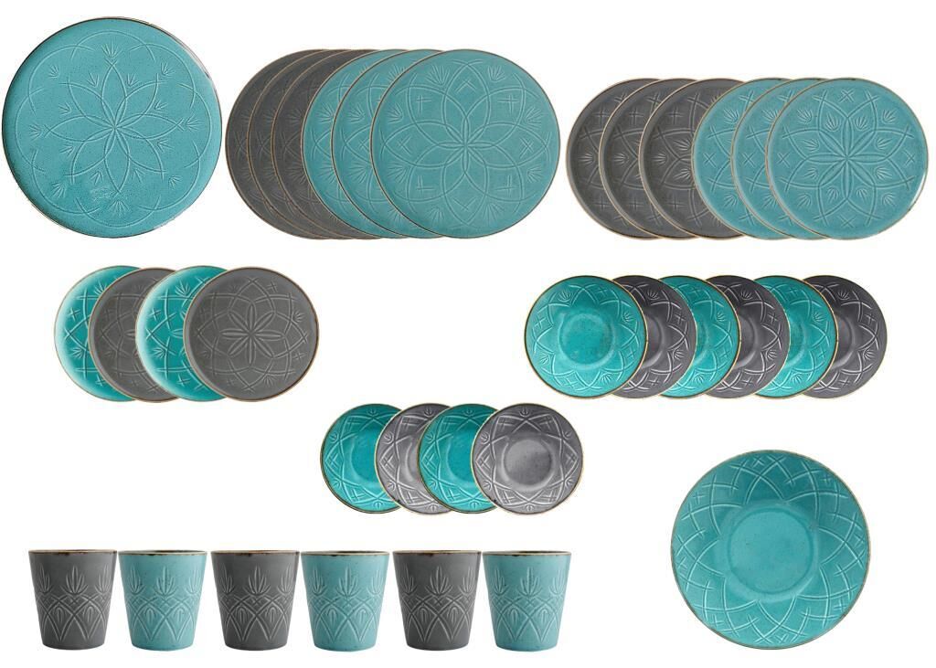 CHRISTINA TURKUAZ/GRİ 6 KİŞİLİK 34 PARÇA SERVİS SETİ