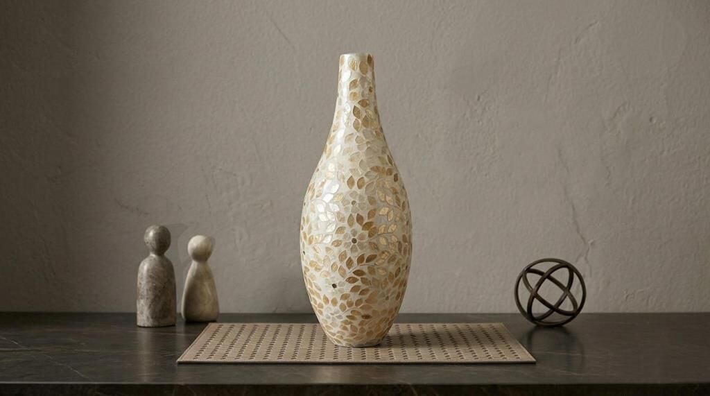 KREM SEDEFLİ VAZO 62CM