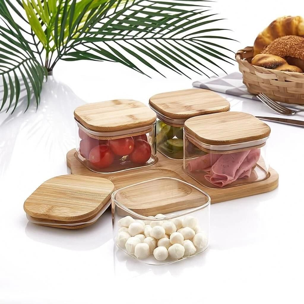 BAMBU KAPAKLI CAM 4'LÜ KAHVALTILIK