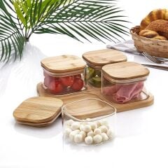 BAMBU KAPAKLI CAM 4'LÜ KAHVALTILIK