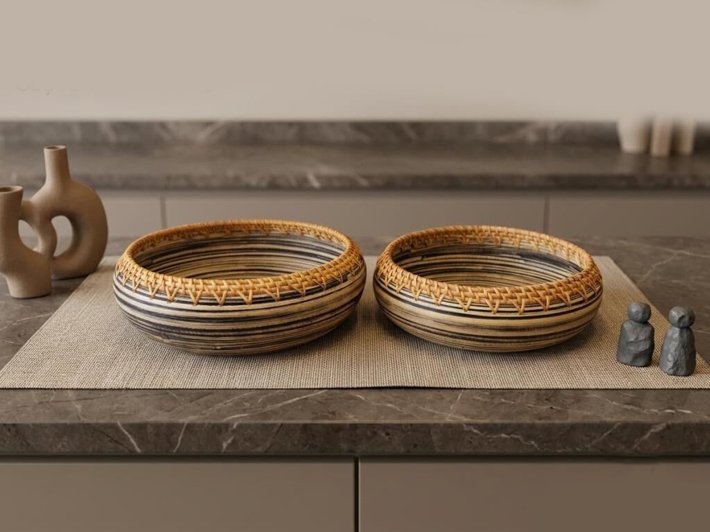 BAMBU RATTAN SİYAH 2'Lİ DEKORATİF KASE