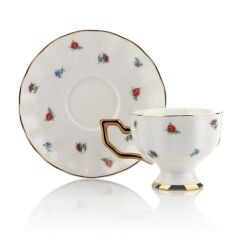 BEYAZ ÇİÇEKLİ TEK KİŞİLİK TÜRK KAHVESİ FİNCANI