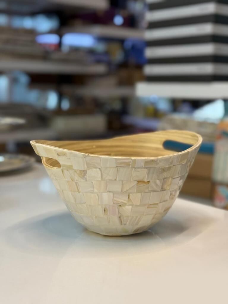KREM SEDEFLİ DEKORATİF KASE 28X20CM