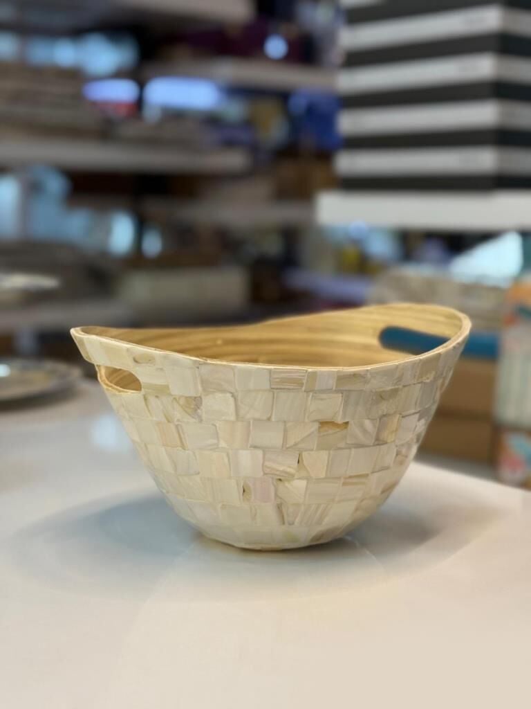 KREM SEDEFLİ DEKORATİF KASE 28X20CM