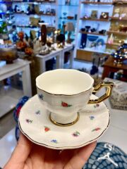 BEYAZ ÇİÇEKLİ 6 KİŞİLİK TÜRK KAHVESİ FİNCANI