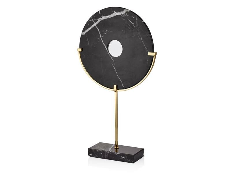 EVZA MERMER SİYAH ALTIN KAİDELİ DİSK DEKOR 50CM