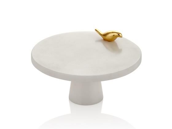 EVZA MERMER BEYAZ ALTIN KUŞLU AYAKLI SUNUM TABAK