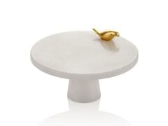 EVZA MERMER BEYAZ ALTIN KUŞLU AYAKLI SUNUM TABAK