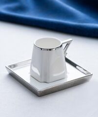 BEYAZ GÜMÜŞ KARE TEK KİŞİLİK TÜRK KAHVESİ FİNCANI