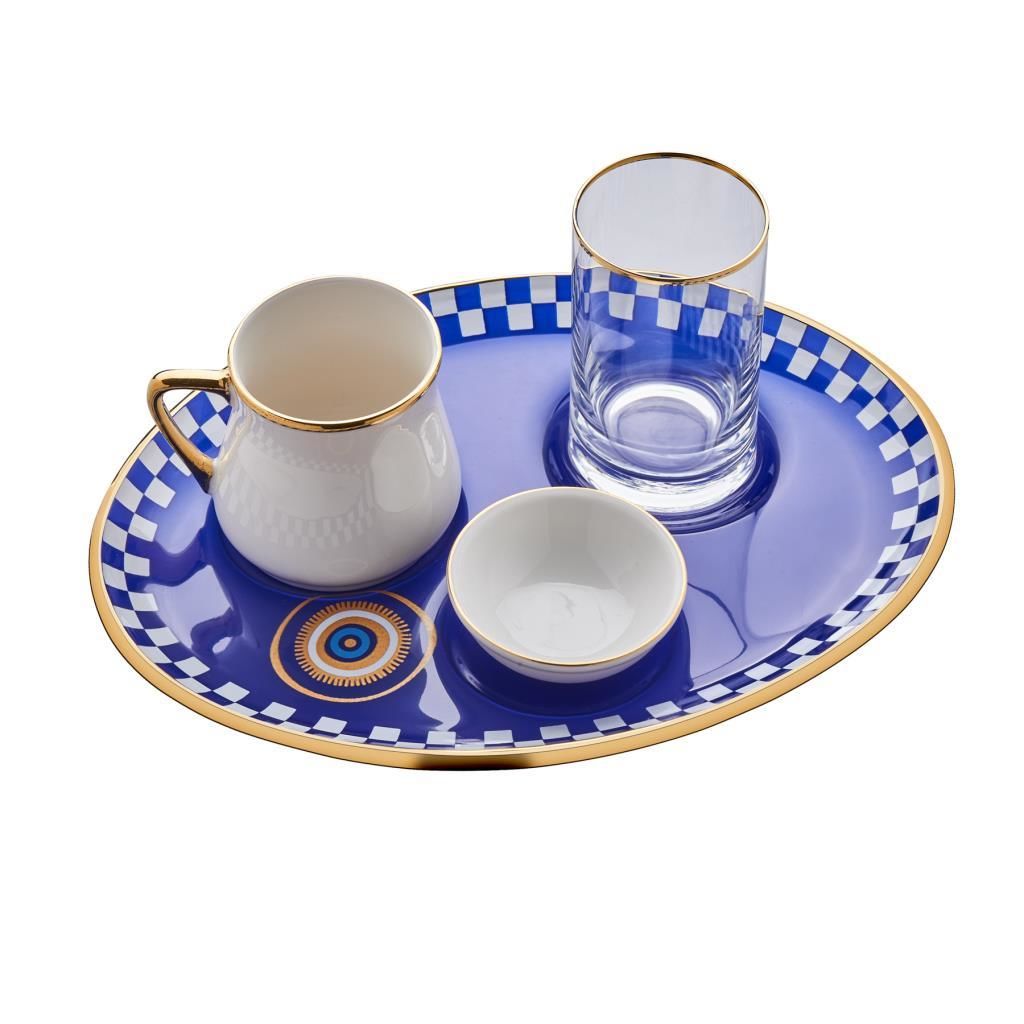 NAZAR MAVİ 4 PARÇA OVAL KAHVE SETİ