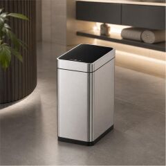 DİKDÖRTGEN MAT ÇELİK SENSÖRLÜ ÇÖP KOVASI 8LT