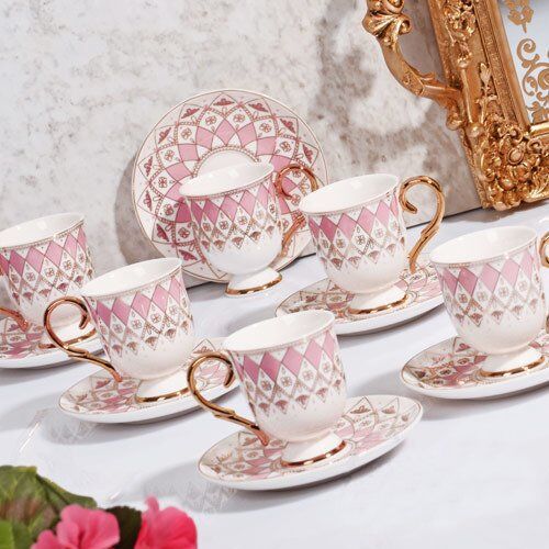 PEMBE AYAKLI 6'LI FİNCAN TAKIMI