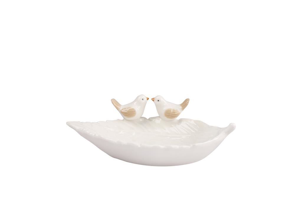 BEYAZ  KUŞLU YAPRAK TABAK/DEKOR 20CM