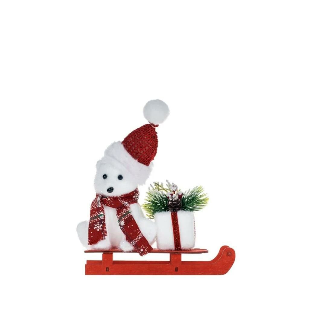 KIRMIZI KIZAKLI AYICIK NOEL DEKOR 17X9X20CM