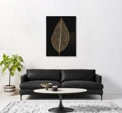 SİYAH KAHVE TAŞLI YAPRAK TABLO 60X80CM