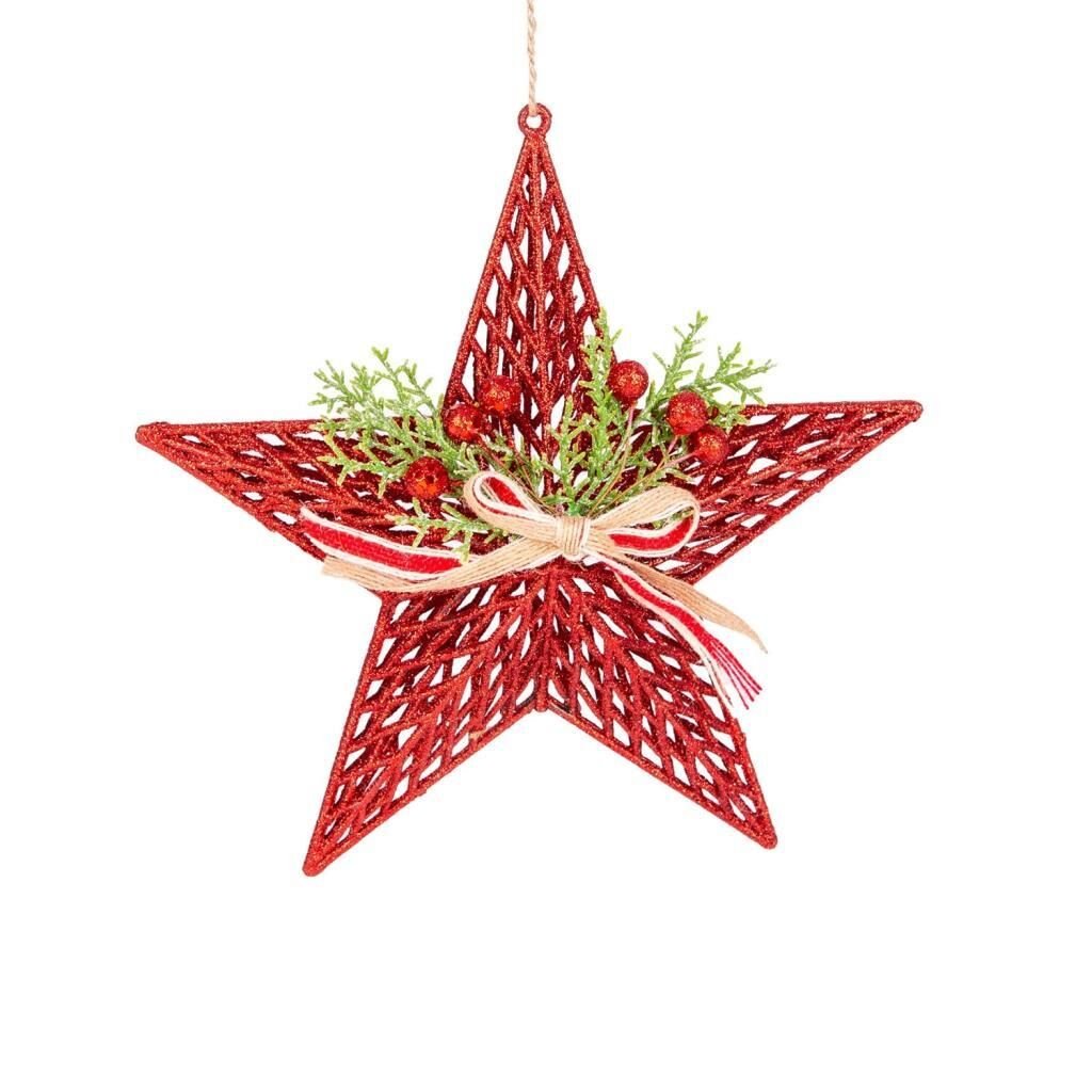 KIRMIZI SİMLİ BERRYLİ NOEL YILDIZ DEKOR 25X25CM