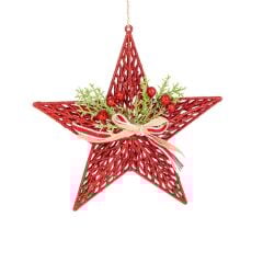 KIRMIZI SİMLİ BERRYLİ NOEL YILDIZ DEKOR 25X25CM