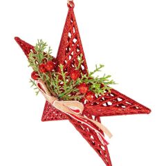 KIRMIZI SİMLİ BERRYLİ NOEL YILDIZ DEKOR 25X25CM