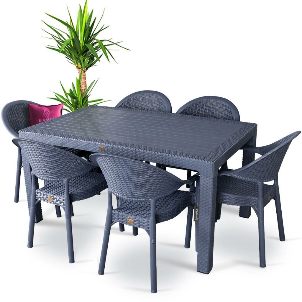 CAPİSSİ ANTRASİT CAMSIZ RATTAN MASA SETİ 90X150CM