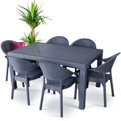 CAPİSSİ ANTRASİT CAMSIZ RATTAN MASA SETİ 90X150CM