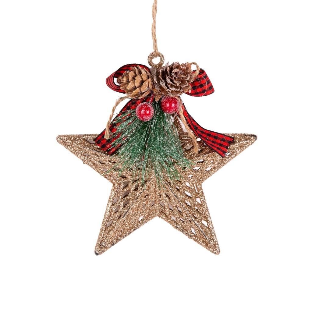 ALTIN SİMLİ KOZALAKLI NOEL YILDIZ DEKOR 12X13CM