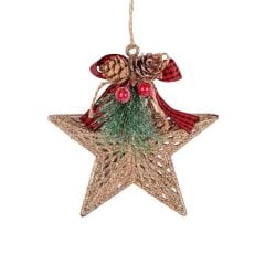 ALTIN SİMLİ KOZALAKLI NOEL YILDIZ DEKOR 12X13CM