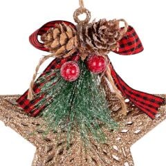 ALTIN SİMLİ KOZALAKLI NOEL YILDIZ DEKOR 12X13CM
