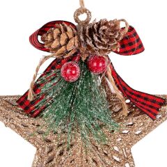 ALTIN SİMLİ KOZALAKLI NOEL YILDIZ DEKOR 12X13CM