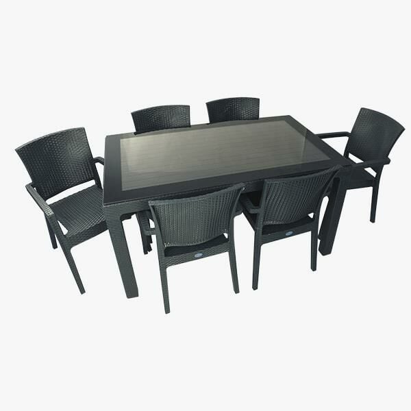 CAPİSSİ ANTRASİT RATTAN CAMLI MASA SETİ 90X150CM