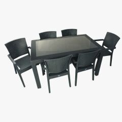 CAPİSSİ ANTRASİT RATTAN CAMLI MASA SETİ 90X150CM