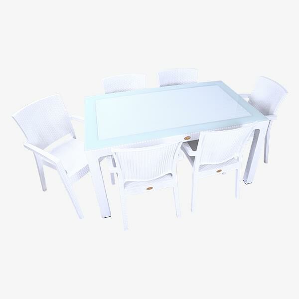 CAPİSSİ BEYAZ RATTAN CAMLI MASA SETİ 90X150CM