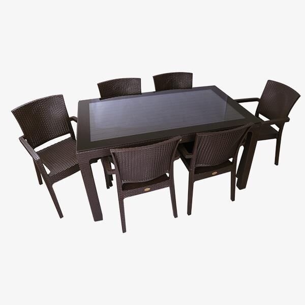 CAPİSSİ KAHVE RATTAN CAMLI MASA SETİ 90X150CM